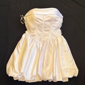 Elegant White Strapless wedding Dress with pearl accents